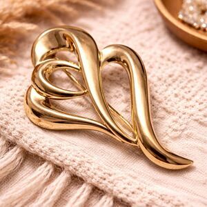 Vintage Gold Tone Freeform Abstract Brooch 2 7/8" Statement Pin